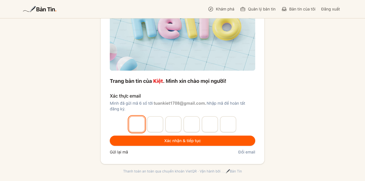 Nhập mã OTP xác thực email