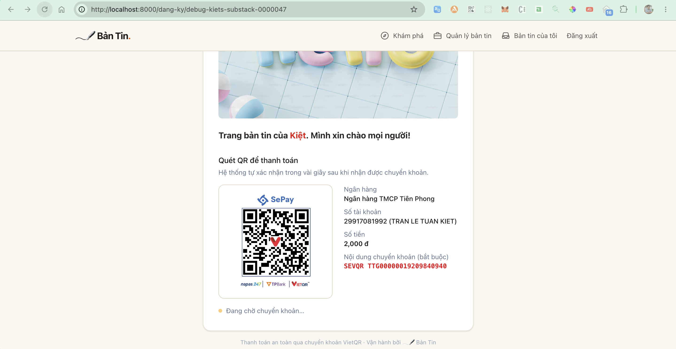 Quét mã QR để thanh toán